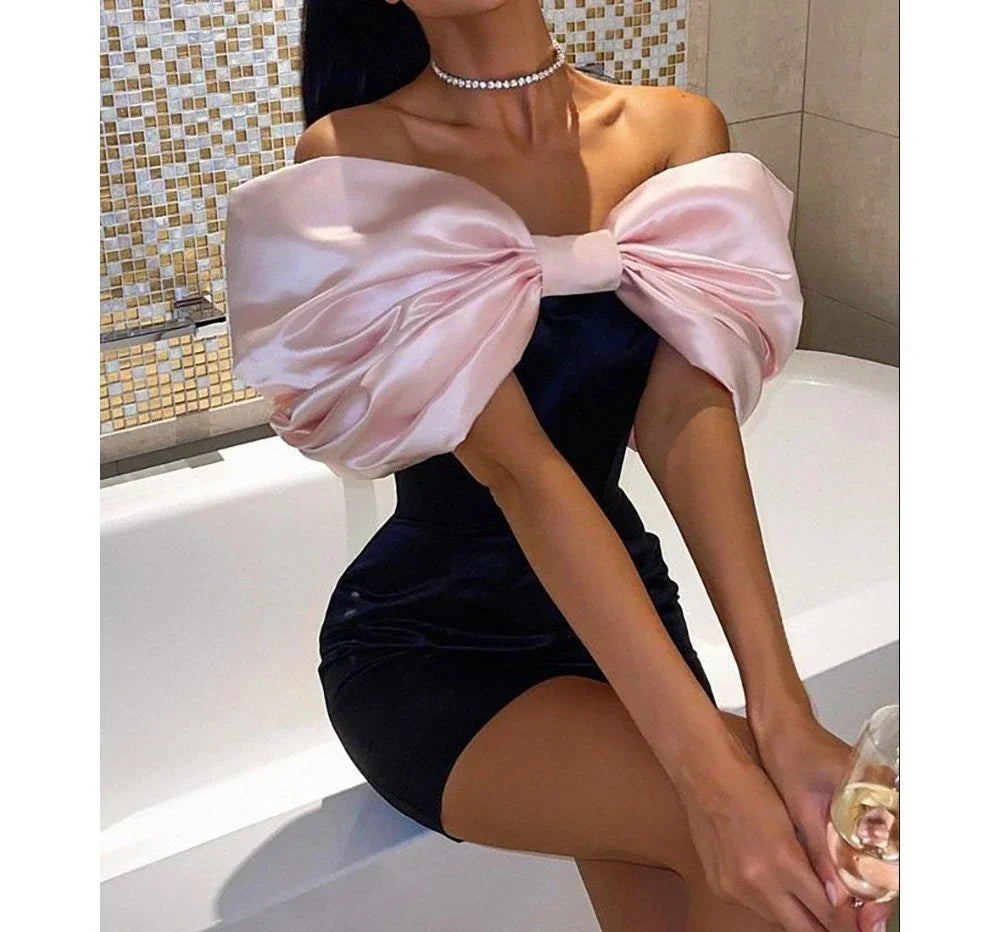 Elegant Dresses for Women Fashion New Off Shoulder Bow Wrap Hip Short Skirt Sexy Party Backless Skinny Evening Dress 2024 Summer - Seprincess