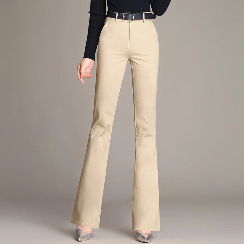 YUEY New Womens Spring Summer Trousers  Thin 100% Cotton Flared Pants Solid Color Casual Stretch S To 4XL Dropshiping