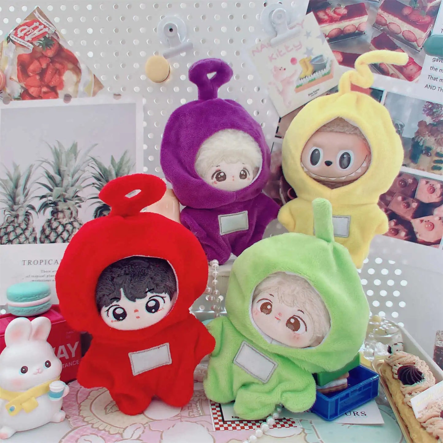 10-15Cm Anime Kawaii Teletubbies Cotton Doll Clothes Labubu Plush Doll Jumpsuit Hat Plushie Baby Crawling Clothes Accessories