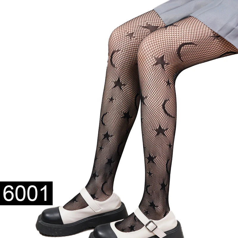 Women Sexy Pantyhose Mesh Fishnet Nylon Tights Long Body Stockings Jacquard Step Foot Fashion Seam Lingerie Ladies Black Hosiery