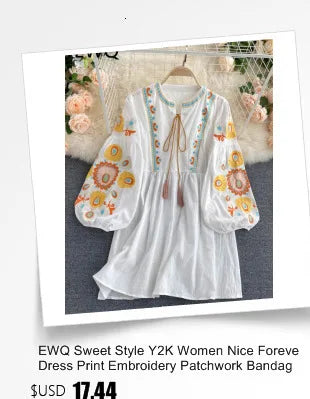 EWQ Sweet Style Y2K Women Nice Foreve Dress Embroidery O-neck Bandage Long-sleeve White Dresses Womens Spring Summer 2023 New - Seprincess