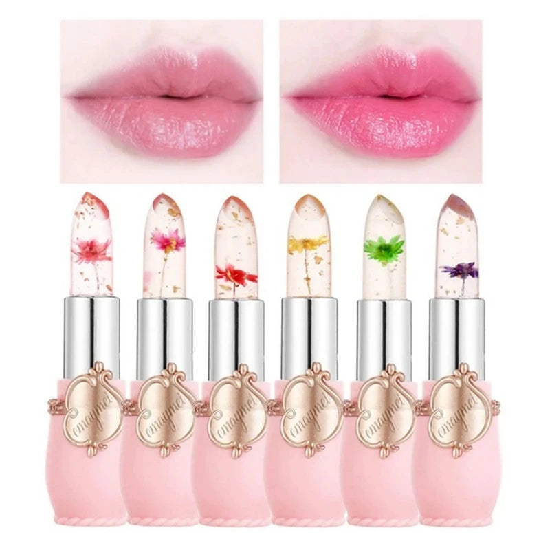 make up 6pcs Lipstick Set Flower Jelly Crystal Clear Long Lasting Lips Color Change Pink lip gloss Cosmetics - Seprincess