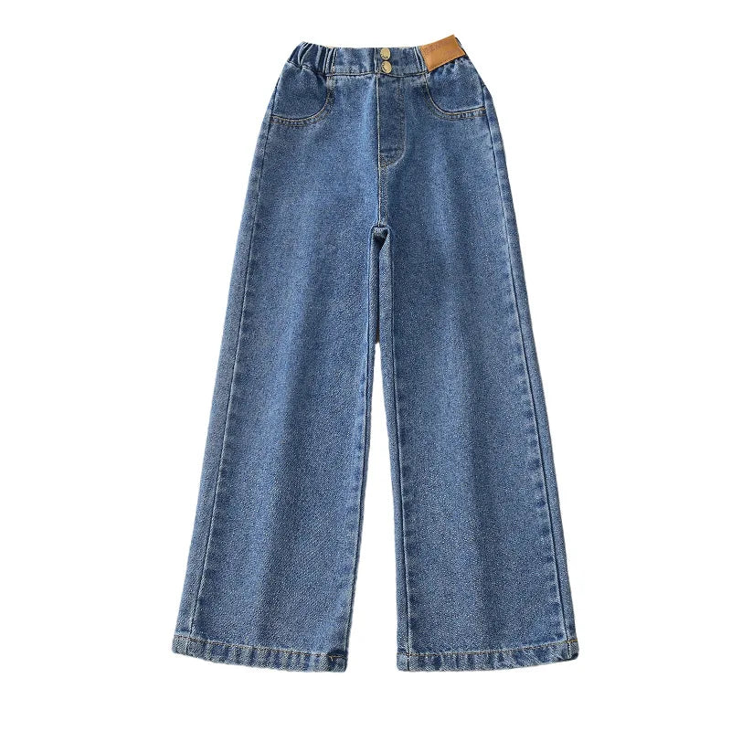 Spring Autumn Teenager Girls Denim Pants Children Trousers New Fashion Solid Color Girls Wide Leg Jeans 4-14 Years Kids Clothes