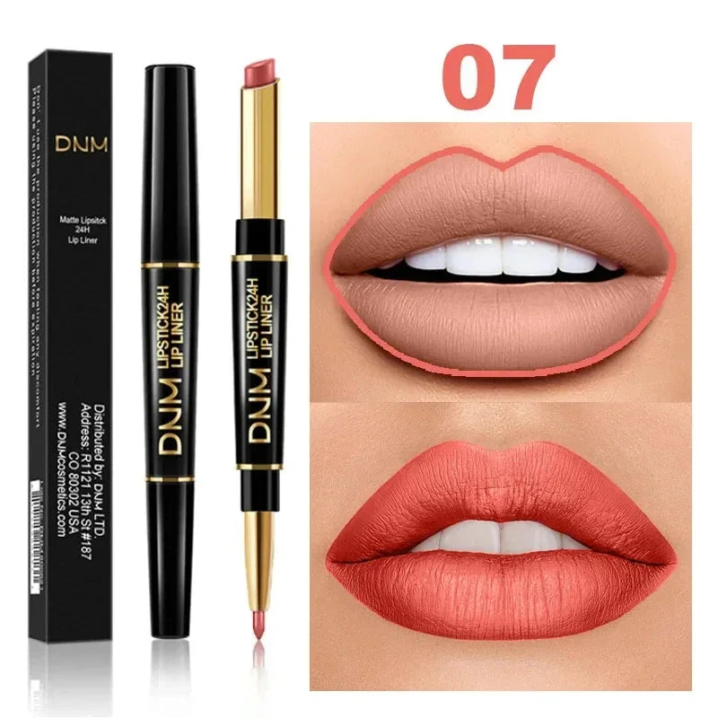 2 In 1 Matte Lipstick Pencil Double Ended Lip Liner Pen Red Nude Long Lasting Waterproof Lady Charming Lip Pencil Makeup Tools - Seprincess