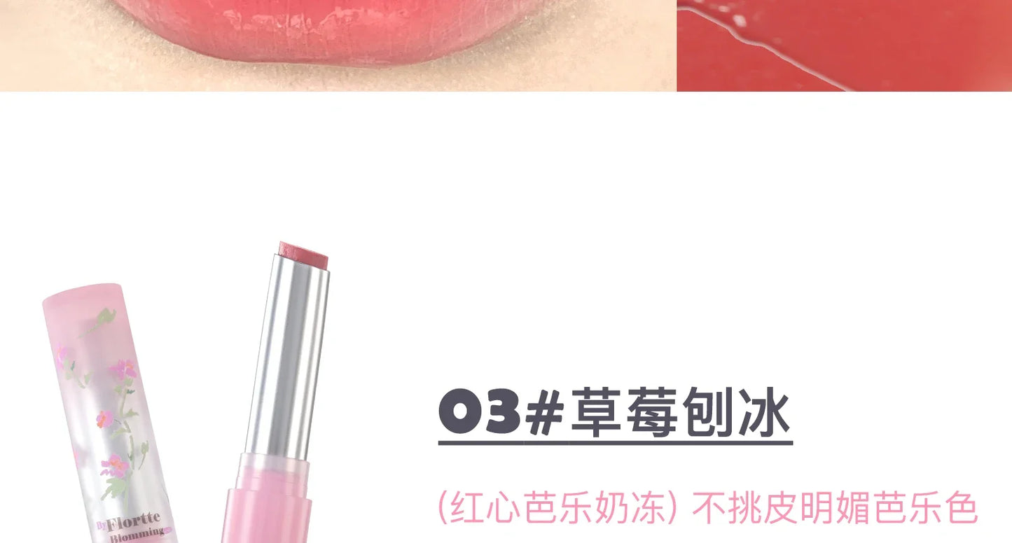 FLORTTE Lipstick Blooming Lovely Series Mirror Water Lip Glaze  Not Easy to Stick Cup Solid Lip Balm Cute Girls Makeup