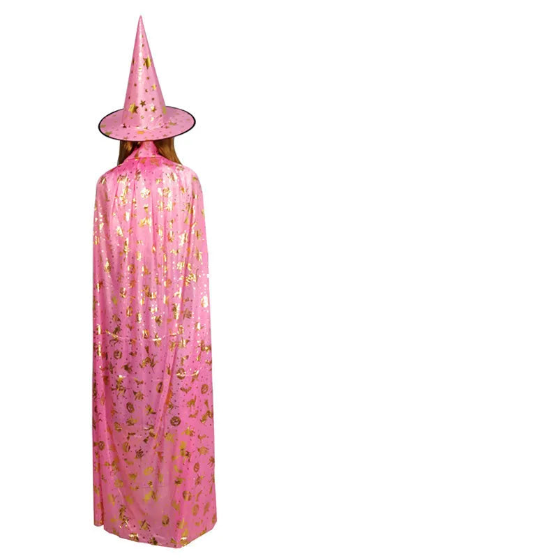 Halloween Costumes Wizard Witch Cloak Cape Robe Cap With Pointy Hat Girls Boys Cosplay Dress Coats For Kids Birthday Party - Seprincess