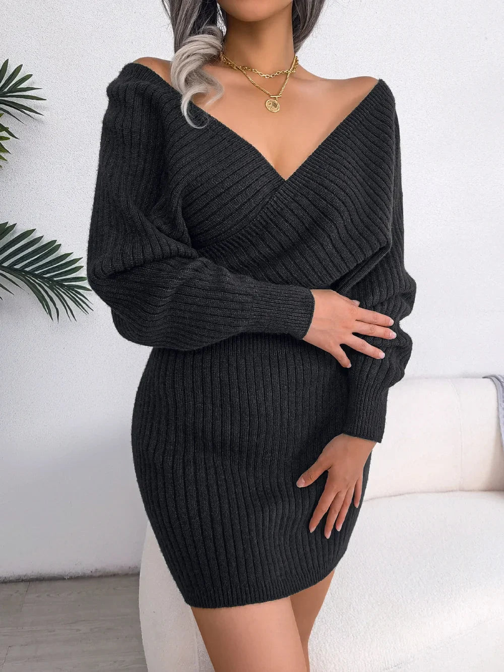 2024 New Spring Bodycon Sweater Dresses For Women Autumn Casual Long Sleeve Knitted Clothes White Green Blue Black Purple Dress - Seprincess