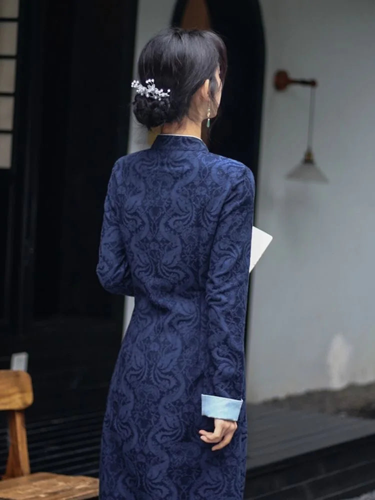 2024 Autumn New Vietnam Aodai Chinese Styles Women Floral Printing Vintage Long Dress Qipao Chinese Elegant Cheongsam Dress - Seprincess