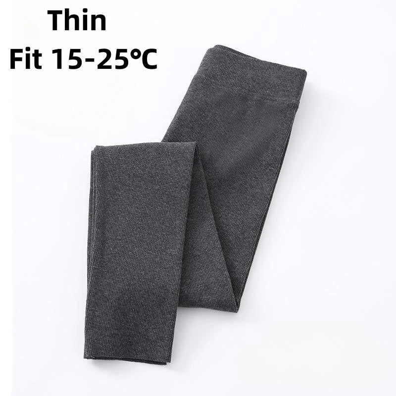 Ribbed Autumn Winter Girls Leggings Cotton Trousers Kids Pants Warm Fleece Pant Elastic Black Gray Solid Children Leggings