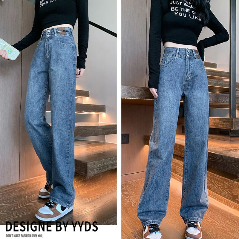 Straight Double Button Denim Jeans Women's New Style Loose Small Narrow Version Classic High Quality Brand Denim Pants