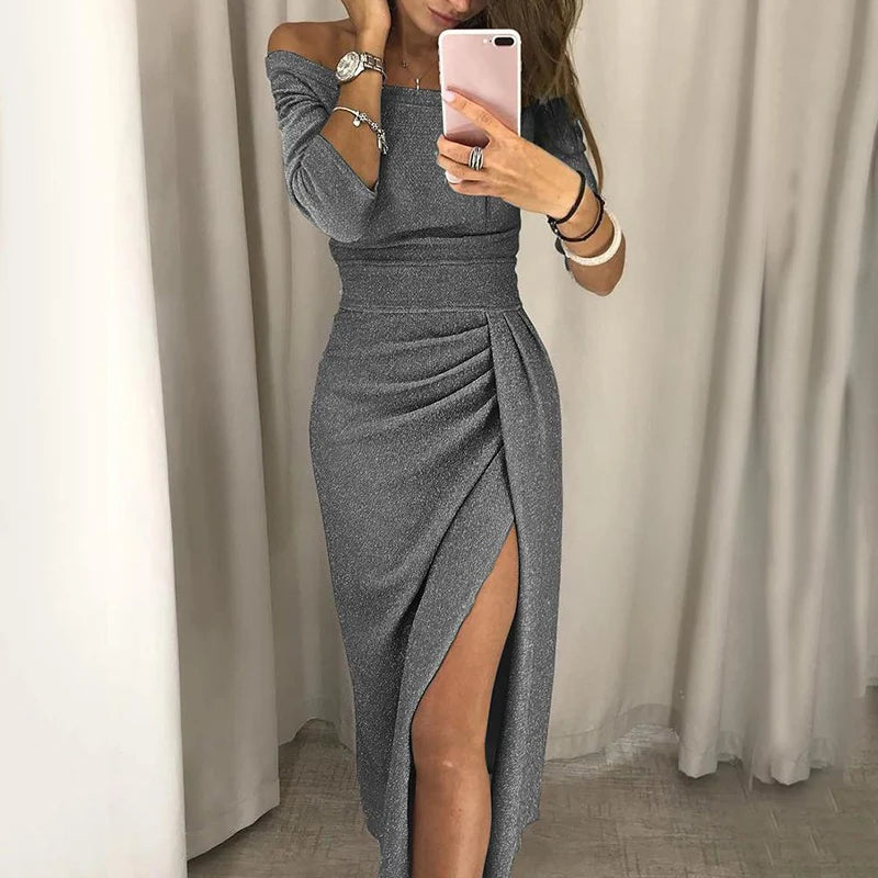 Spring Summer Women Clothes 2022 Elegant Long Dress Sexy Club Dress Evening Party Women Dresses Off Shoulder High Waist Vestido - Seprincess