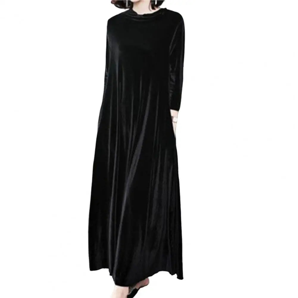 2024 Winter Women Turtleneck Long Maxi Velvet Dress, Elegant Long Sleeves Party Dress,Autumn Velour Dress - Seprincess