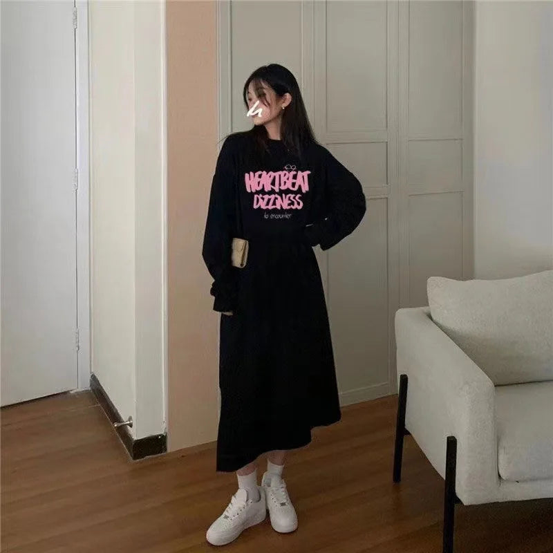 Simple Long Dresses Lazy Style Drawstring Regular Sleeve Slit Velvet Hoodie Dress Autumn Winter Suitable Daily Street Wear - Seprincess