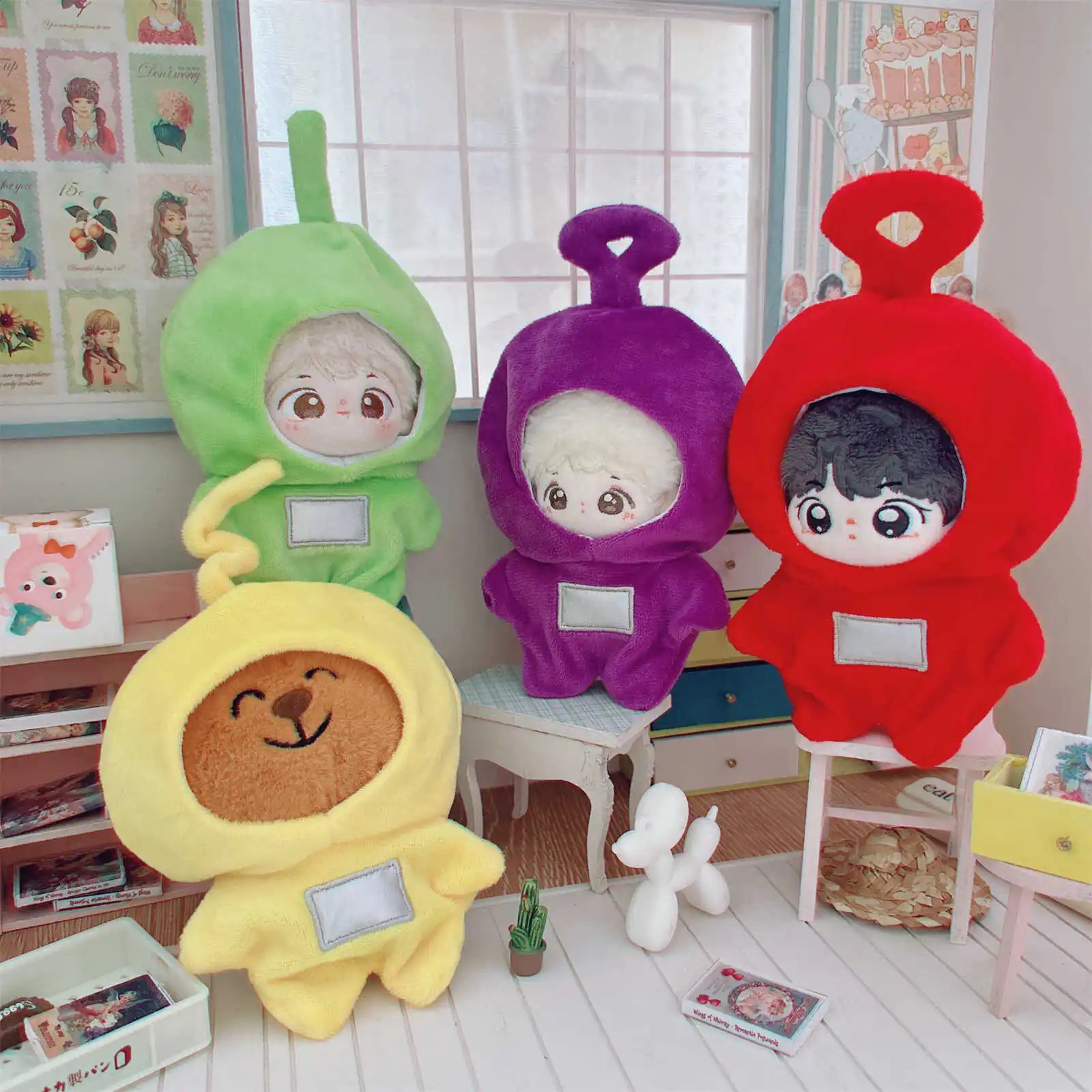 10-15Cm Anime Kawaii Teletubbies Cotton Doll Clothes Labubu Plush Doll Jumpsuit Hat Plushie Baby Crawling Clothes Accessories - Seprincess