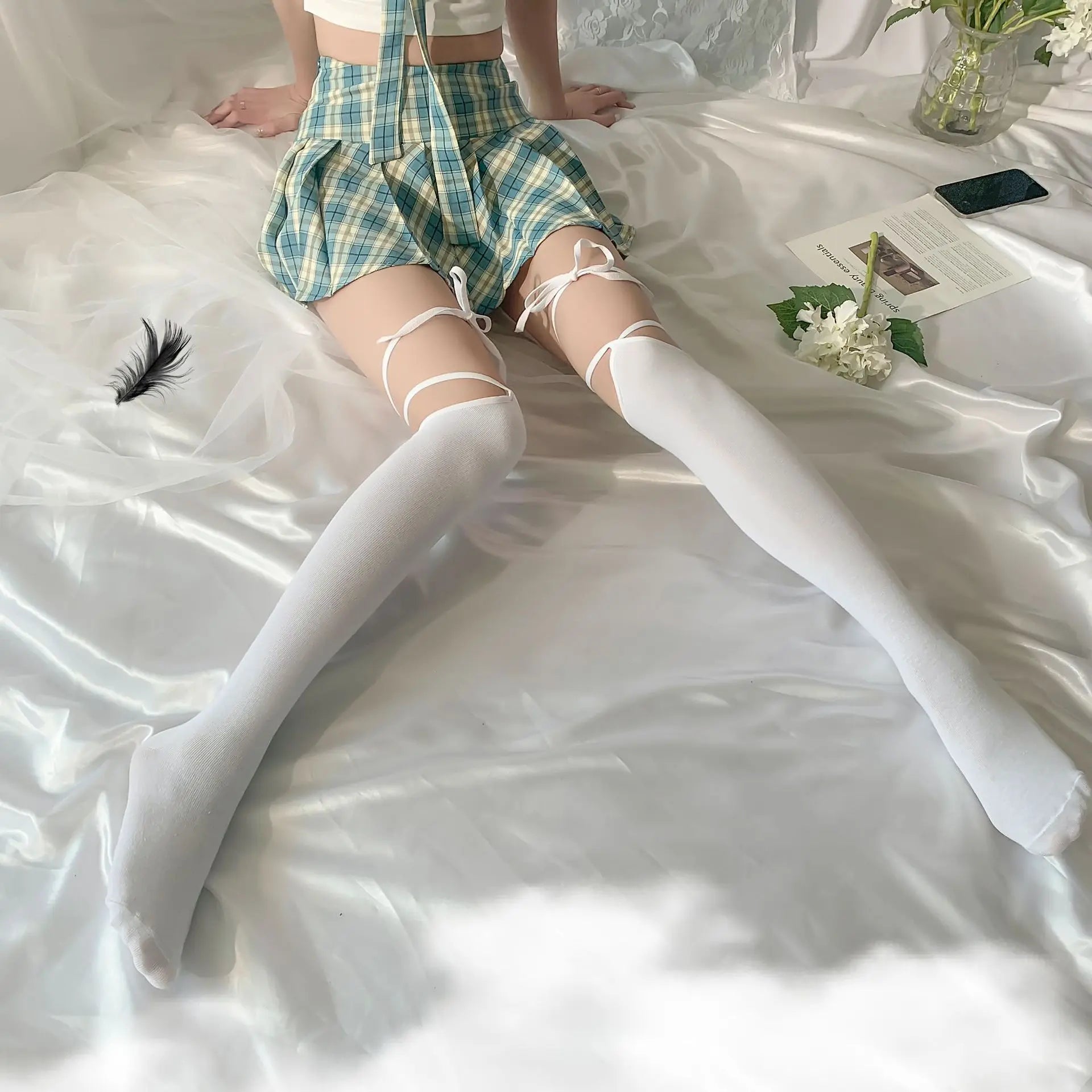 Long stockings Bow tie JK campus style Lolita Lingerie Long socks women's panties light with stockings and thongs Bandelettes - Seprincess