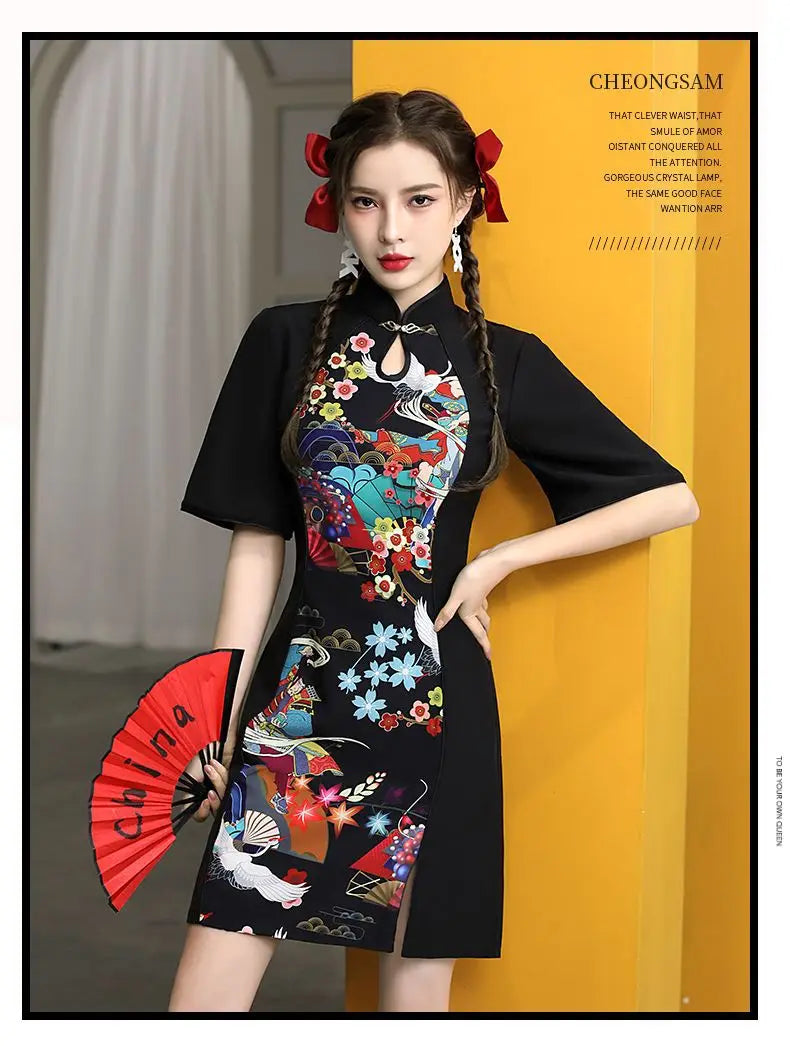 2024 Spring Cheongsam Traditional Chinese Qipao Costume Trendy Short Vintage Dress Sexy Women Modern New Year Dresses New - Seprincess