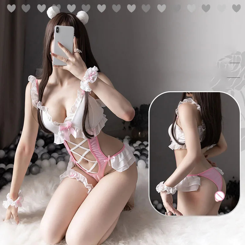 Sexy lingerie Tight fitting deep V-strap lace uniform temptation anal sexy costume woman suit for roller female Sex shop xxx - Seprincess