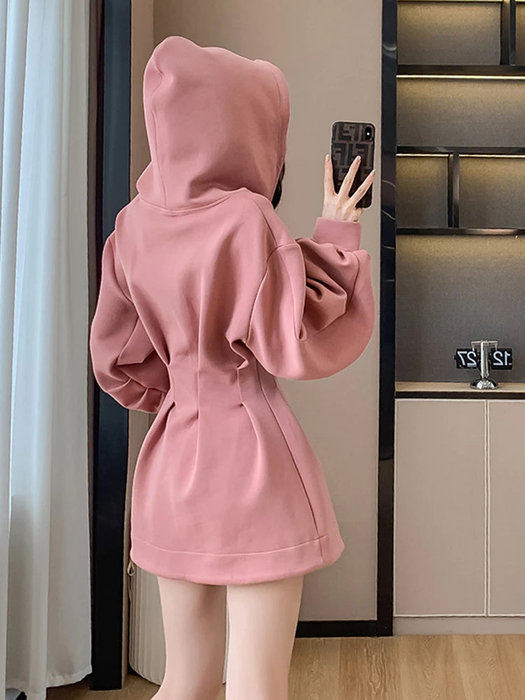 Spring Fall Hoodie Dress Women Long Sleeve Cute Hooded Mini Dress Slim Streetwear Dress Vestidos - Seprincess