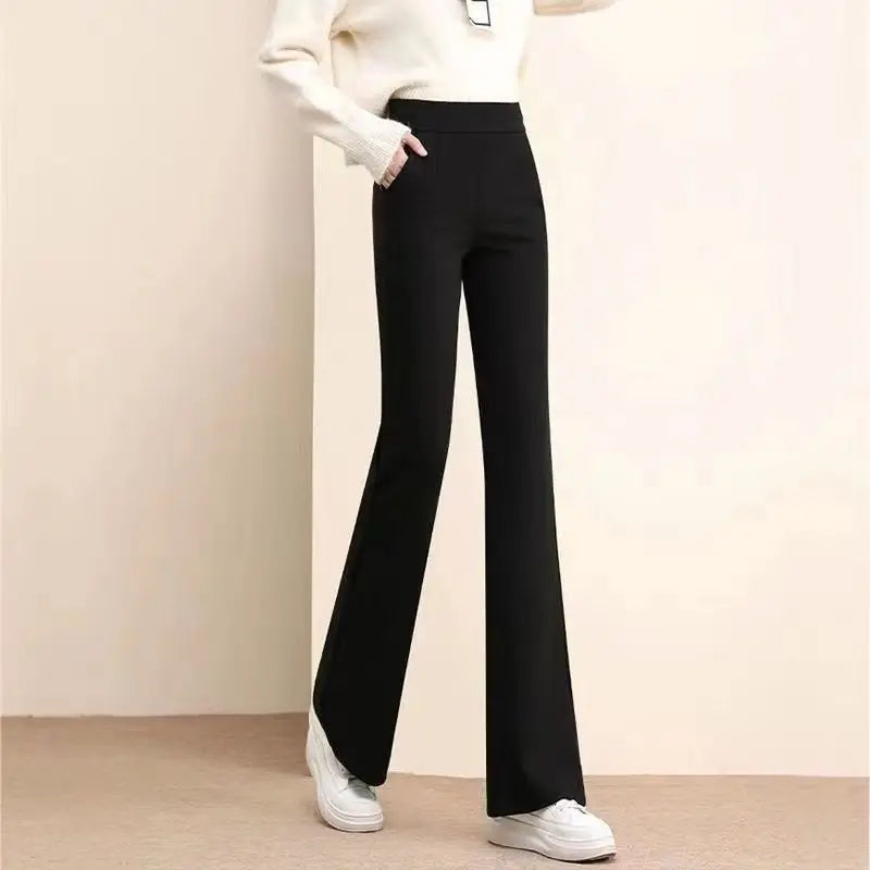 Women's Autumn Fashion Office Lady Simplicity Black Trousers Women Clothing Casual All-match Temperament High Waist Flare Pants