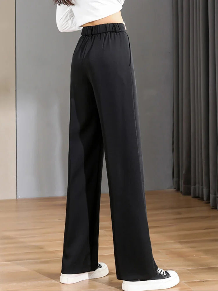 Women Chic Office Wear Straight Pants Vintage High Ladies Trousers Baggy Korean 2024 Spring/Summer/Autumn Wide Leg Female