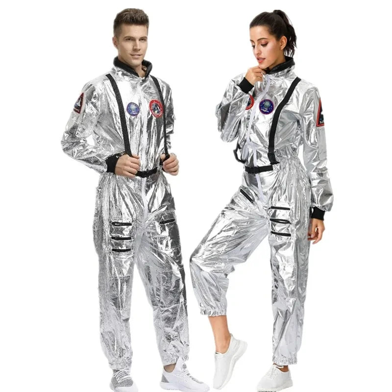 Halloween Christmas Silver Spaceman Men Women Space Suit Adult Children Astronaut Costume Family Party Dress Up Birthday Gift - Seprincess