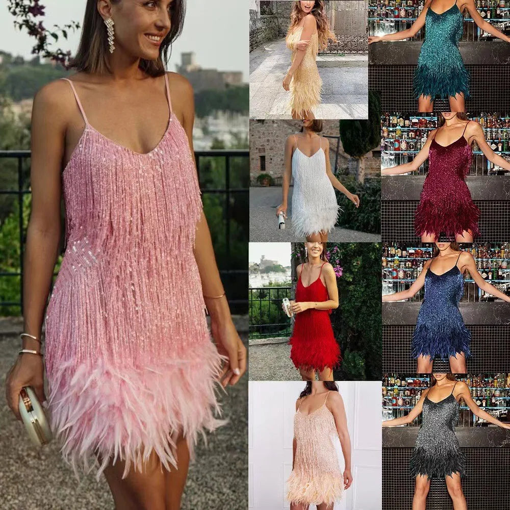 2024 Summer Pink Party Dress Evening Luxury Women Clothes Tassel Fringed Sexy Bodycon Dress Club Outfits Vestidos - Seprincess