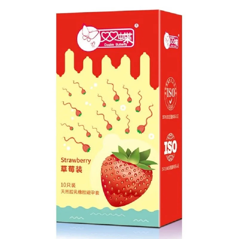 10PCS Passion Condom Adult Sex Toys Thread Strawberry Flavor Penis Sleeves Male Latex Fama Dotted Condoms Contraception Sex Shop - Seprincess