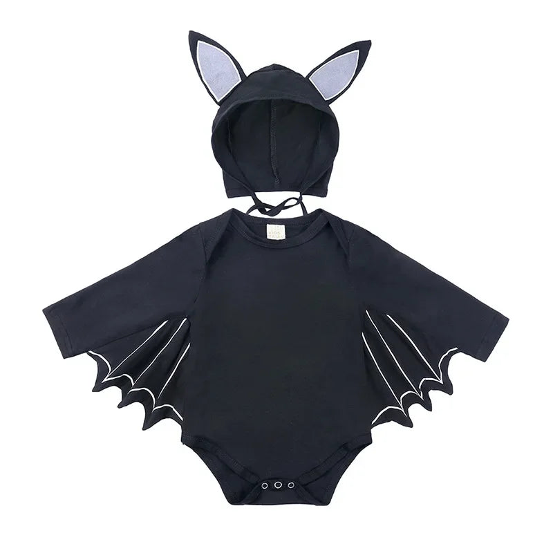 Halloween Baby Black Bat Costume Cosplay Romper Jumpsuit Infant Boys Girls Purim Party Carnival Fancy Dress Long Short - Seprincess