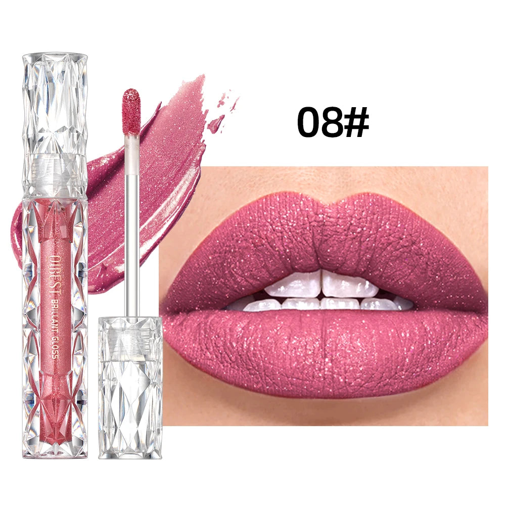 QIBEST Shimmer Lip Gloss Diamond Glitter Lip Tint Waterproof Long Lasting Matte Liquid Lipstick Red Purple Lipgloss Women Makeup - Seprincess