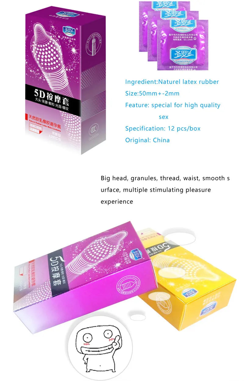 5D Dotted Condoms with mustache Ribbed G Point Latex Ultra Thin Condom Orgasm Contraceptives Stimulate Vaginal adults Sex Toys - Seprincess