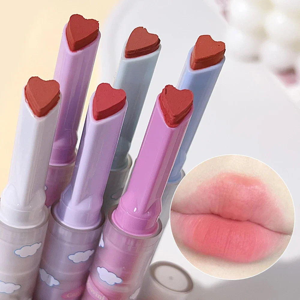 6 Color Sexy Velvet Matte Lipstick Pen Color Rendering Lasting Non-stick Cup Heart-shaped Solid Lip Gloss Korean Makeup Cosmetic - Seprincess