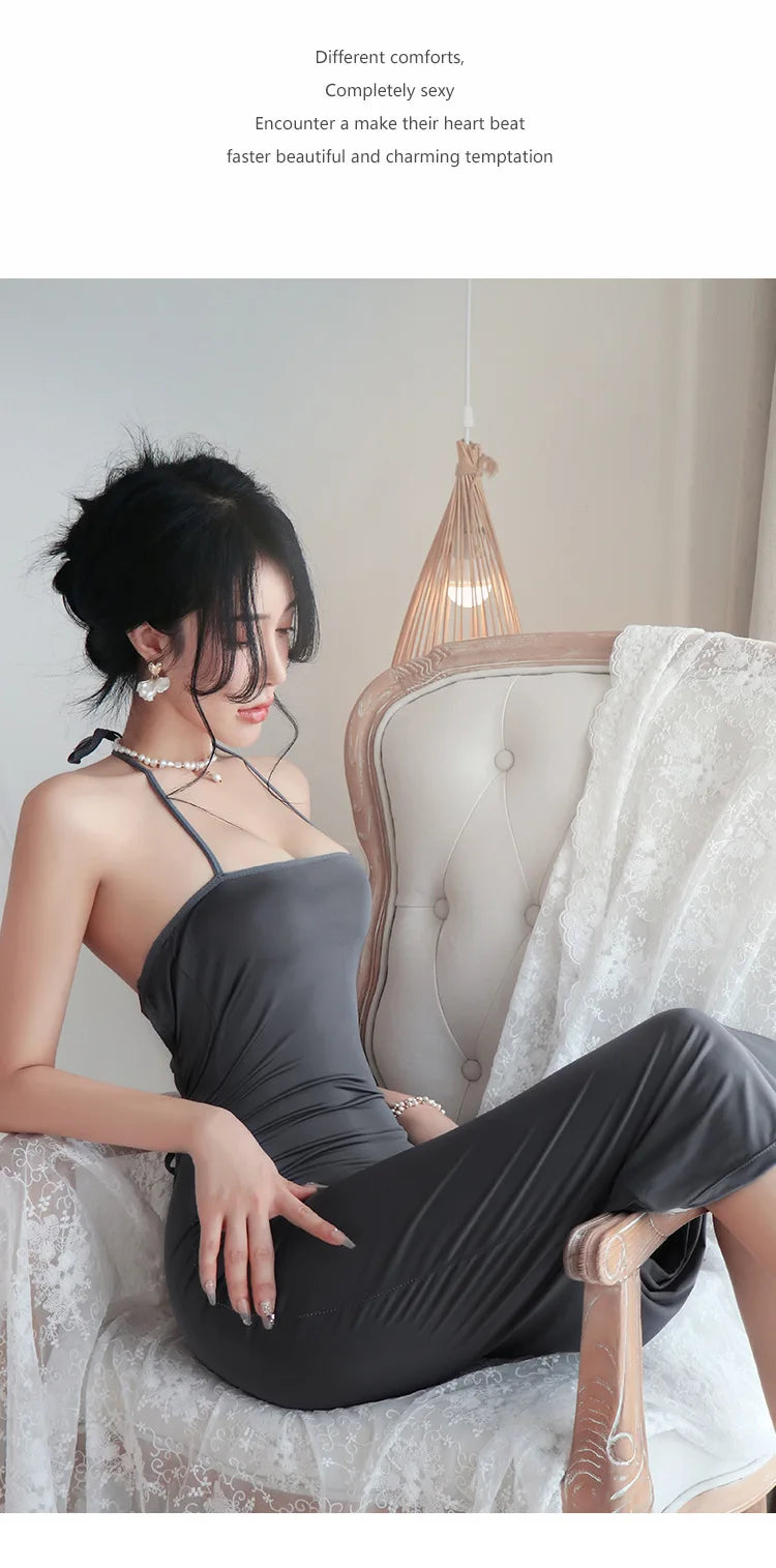 Sexy Dress Hanging neck backless strap suspender buttocks wrapped long skirt Woman clothes Evening dresses cheap clothes xxx - Seprincess