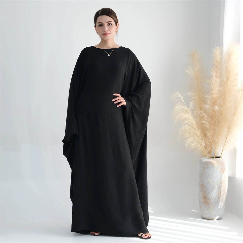 Summer Soft Crepe Like Linen Khimar Butterfly Batwing Abaya Dubai Luxury 2024 Islam Muslim Kaftan Modest Dress For Women Kebaya