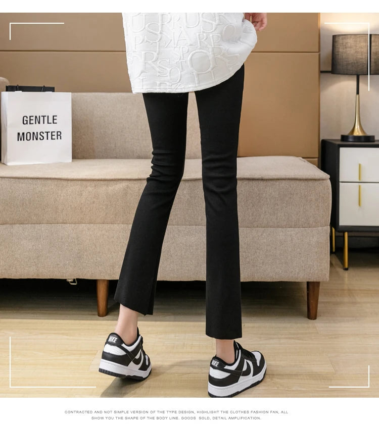 Spring Pregnant Woman Ankle-Length Pants Cotton Stretch Outside Wear Casual Maternity Boot Cut Thin Pregnancy Flare Trousers