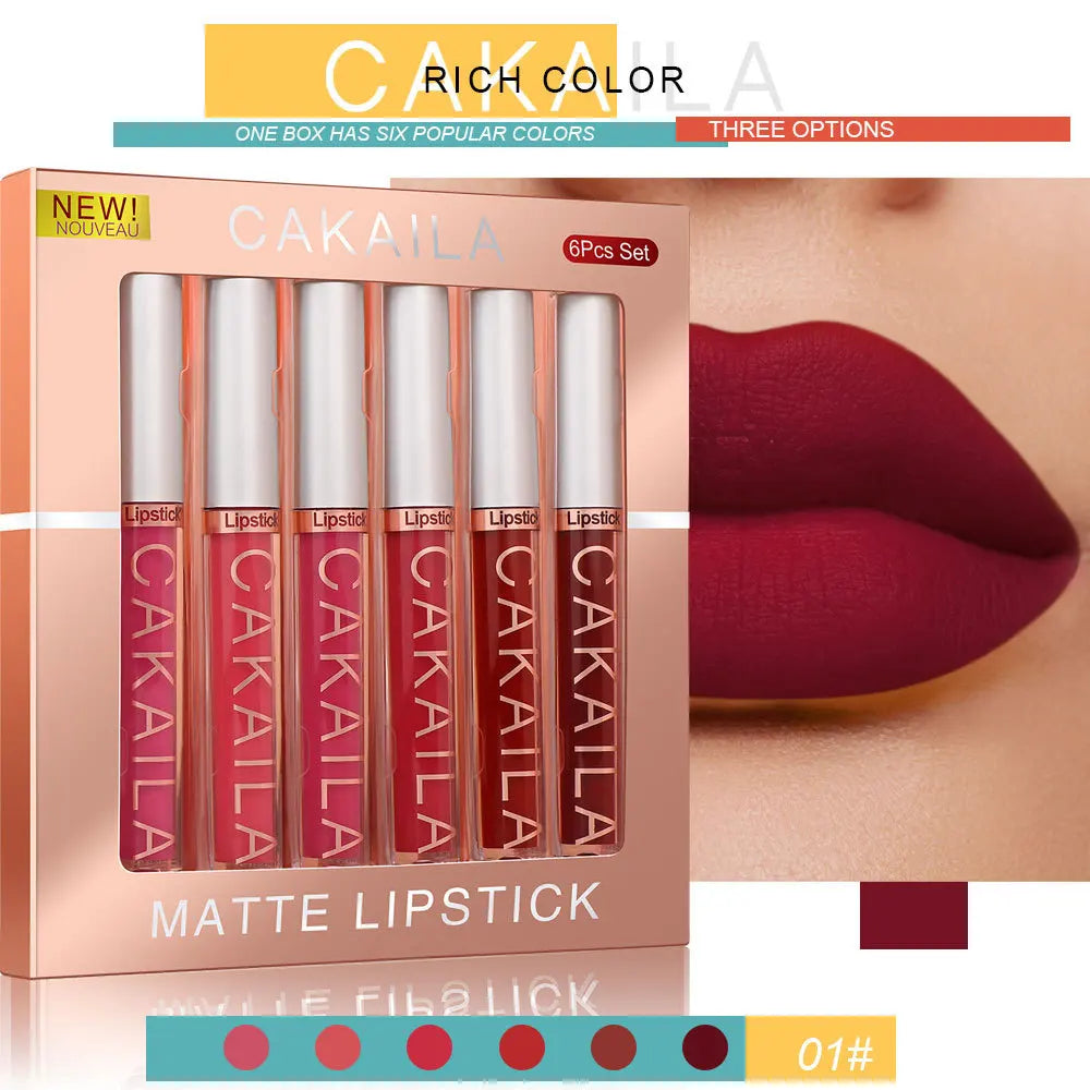 CAKAILA 6Pcs/Set Velvet Matte Lipstick 24HR Lasting Rich Matte Finish Liquid Lipstick Lip Gloss Nude Glaze Makeup Cosmetic - Seprincess