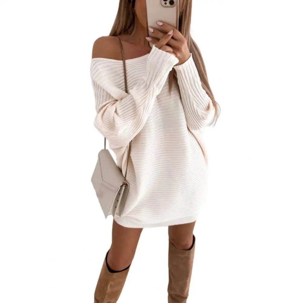 Chic Winter Dress Long Sleeves Keep Warm Above Knee Solid Color Fall Mini Dress - Seprincess