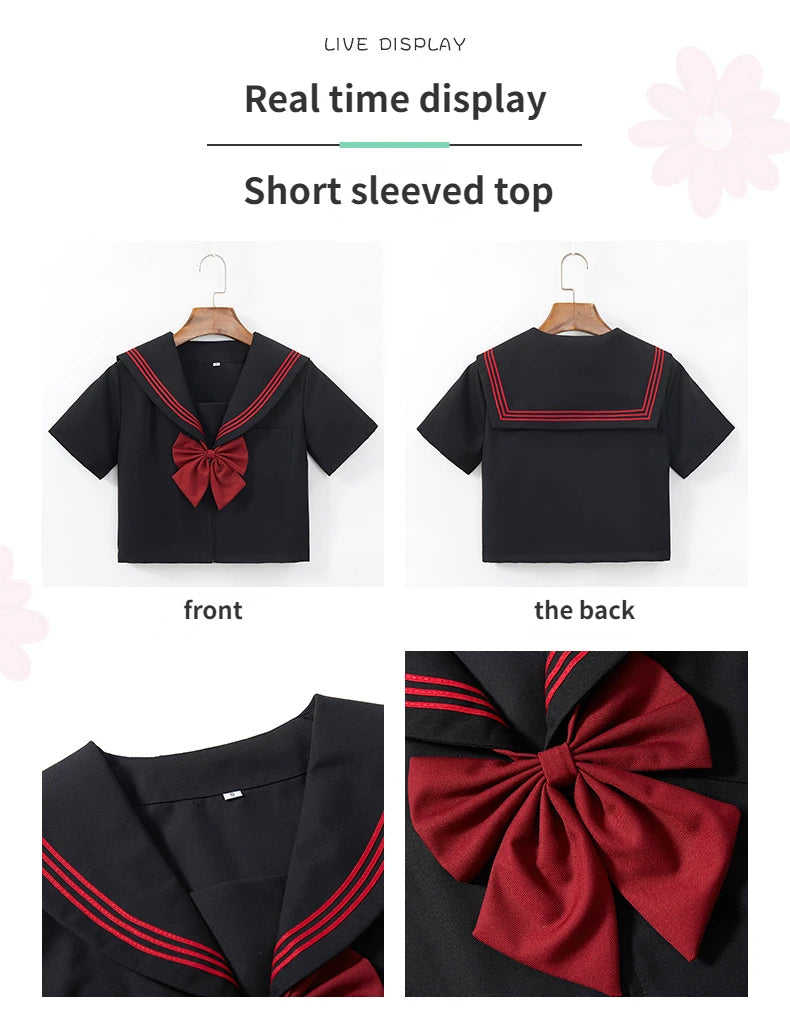 BLACK Orthodox College Style Japanese Korean Student School Uniform JK Uniform Girl Anime Cosplay Sailor Suit Class Top Skirts-A - Seprincess