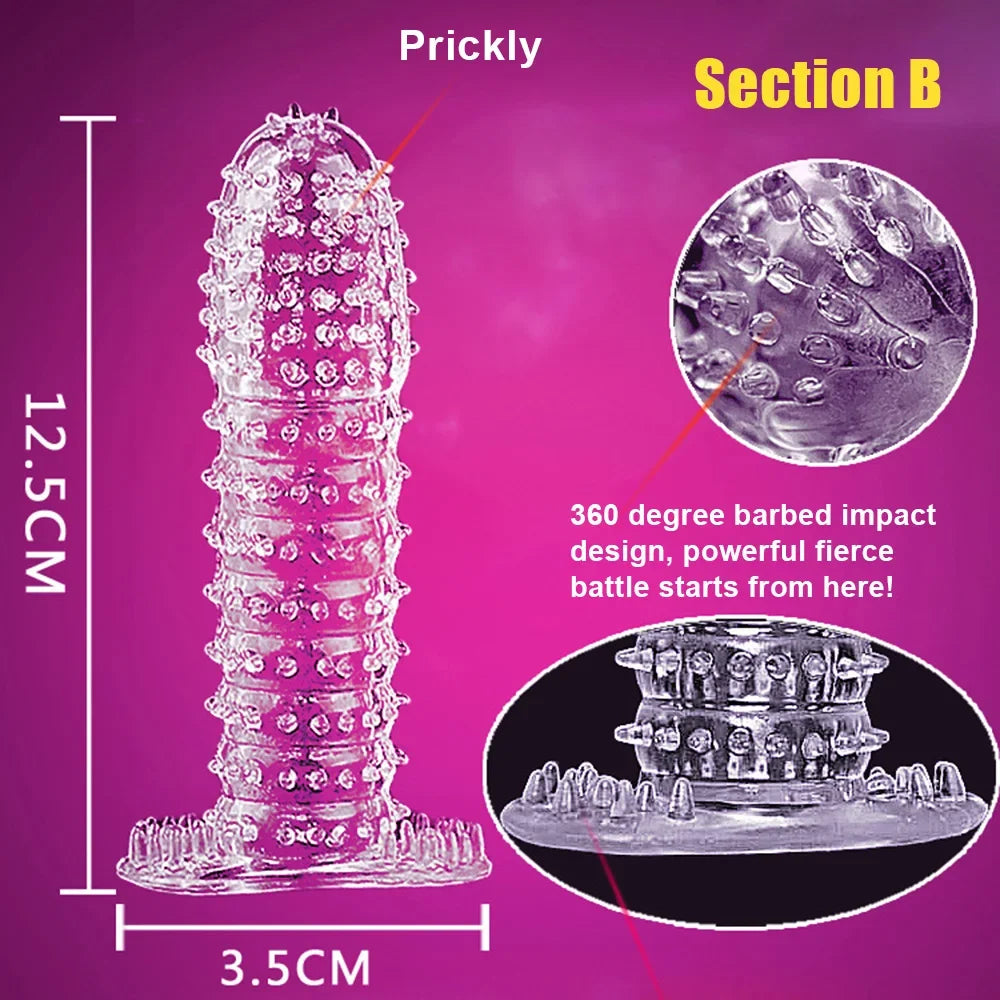 Spike Penis Sleeve Reusable Condoms Sex Toys for Men Delay Ejaculation Penis Sleeve Contraception Cock Ring Extender 남성전용기구 - Seprincess