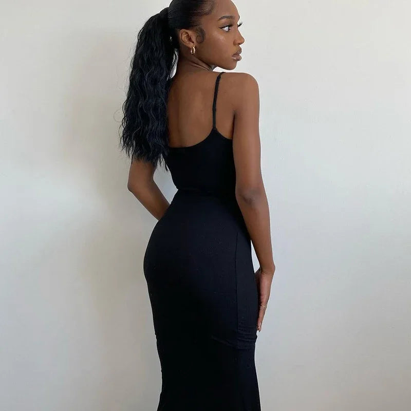 Backless Sexy Maxi Dress for Women 2024 Spring Slip Sleeveless Slim Party Concise платье Female Bodycon Black Dress Vestidos y2k