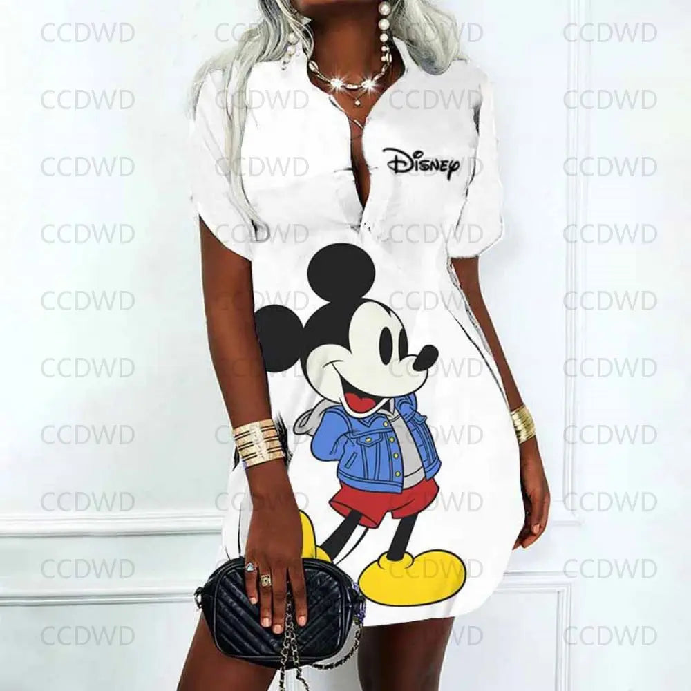 Mini Dress Minnie Mouse Sexy Dress for Women Party Dresses New in Woman Clothes Y2k Mickey Korean Fashion V-Neck Disney Bodycon - Seprincess