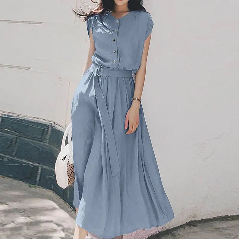 2023 ZANZEA Women Fashion Short Sleeve Dress Summer Elegant Party Vestidos Casual Mid-calf Sundress Femme Vintage OL Robe Kaftan - Seprincess