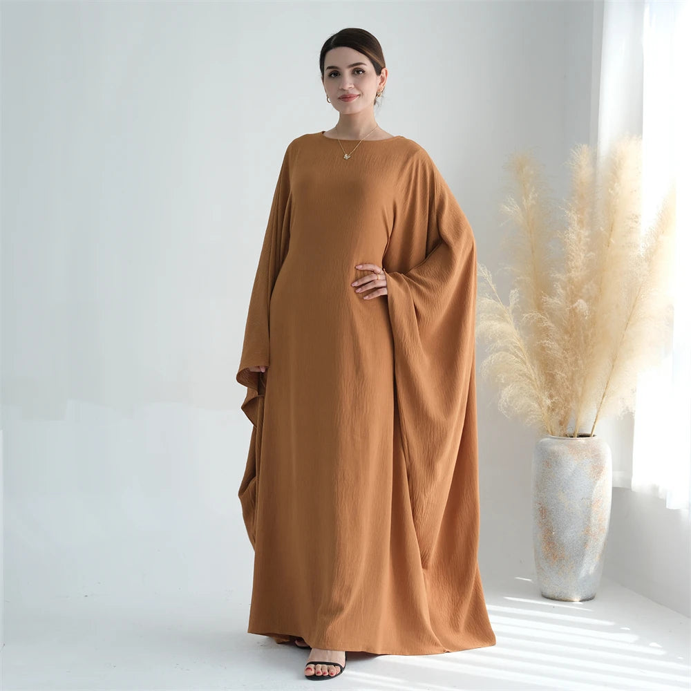 Summer Soft Crepe Like Linen Khimar Butterfly Batwing Abaya Dubai Luxury 2024 Islam Muslim Kaftan Modest Dress For Women Kebaya