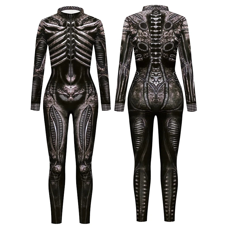 VIP FASHION Men Skeleton Costume Front Zipper Carnival Purim Zentai Suit Zombie Jumpsuit Funny Bodysuit Festival Party Clothes - Seprincess