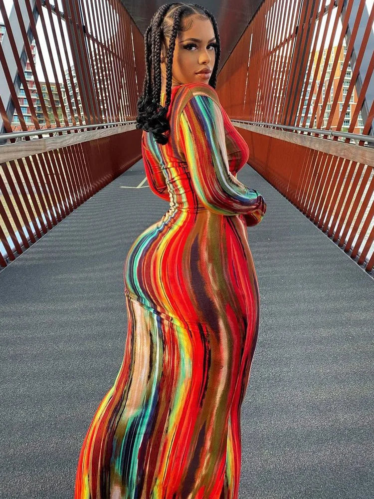 Spring and Autumn New Women's V-neck Stripe Long Sleeve Tight Fit Sexy Dress for Women - Seprincess