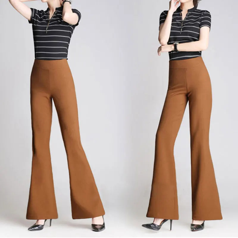 Women's Autumn Fashion Simplicity Solid Color Elastic Waist Flared Trousers Women Clothes Office Lady All-match Casual Pants