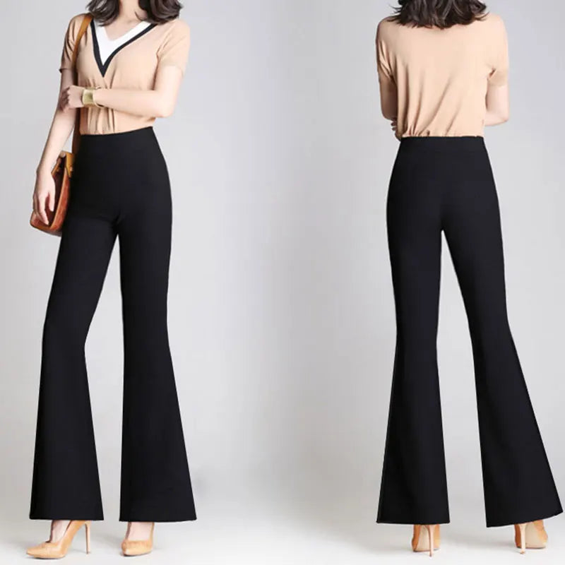 Women's Autumn Fashion Simplicity Solid Color Elastic Waist Flared Trousers Women Clothes Office Lady All-match Casual Pants