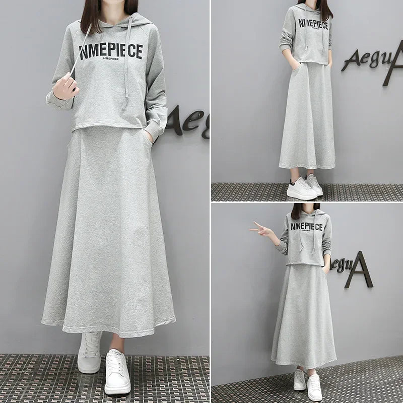 Women's Spring Autumn 2023 New Style Slimming Sweatshirt Dress Two-piece Suit Age-reducing Belly-covering Clothing - Seprincess