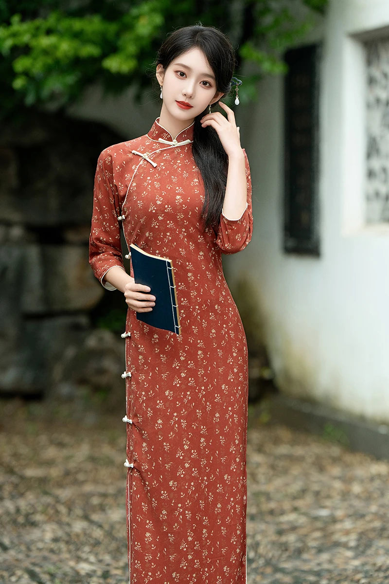 2024 Retro Chinadress Womens Sexy Floral Qipao Dress Plus Size Oriental Ladies Cheongsam Long Bodycon Dresses S-XXXL 23623 - Seprincess