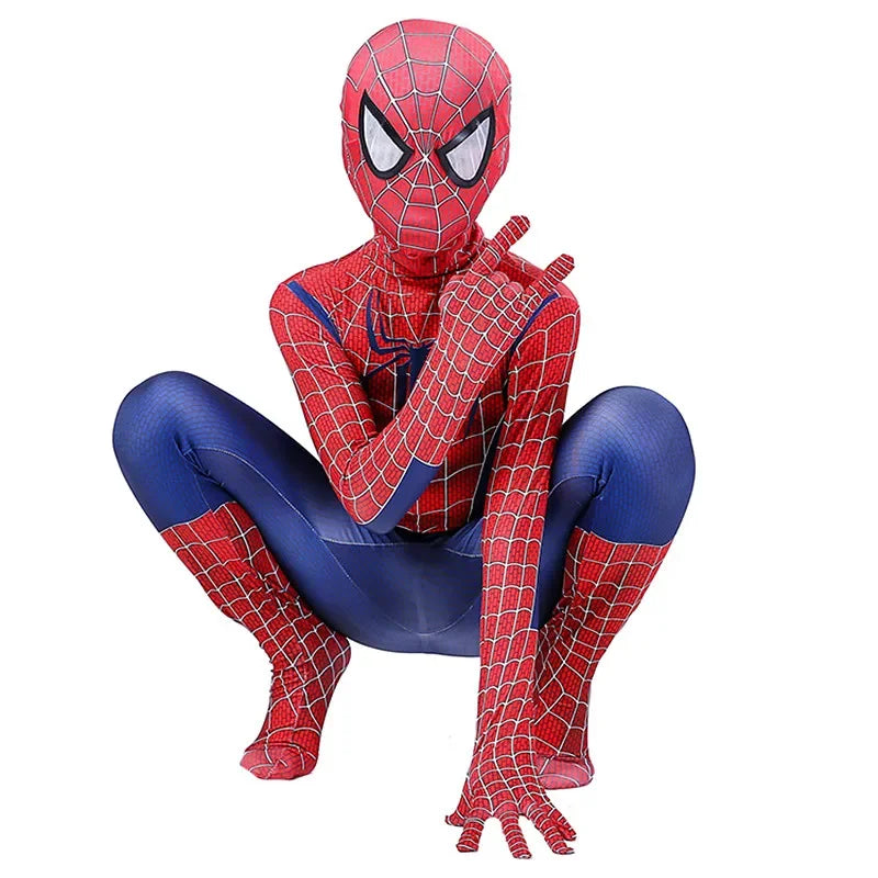 Kids Superhero Spider Costume Spandex Jumpsuit Halloween Cosplay Costumes Bodysuit Kids Head Cover Separation Party Set - Seprincess