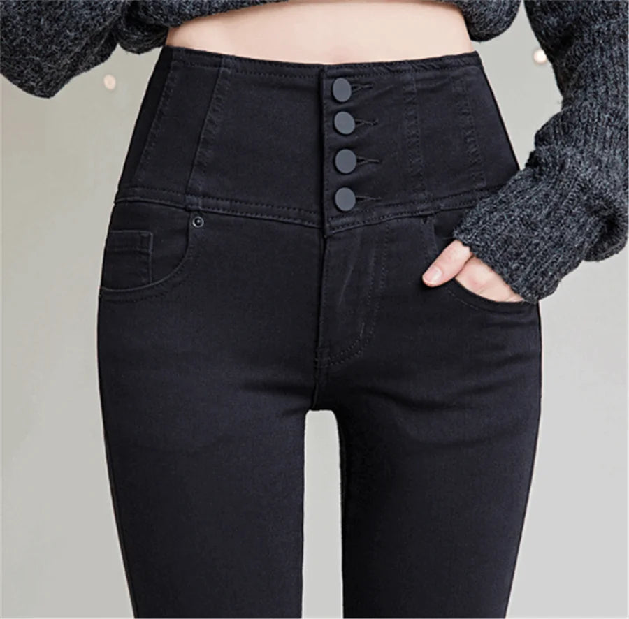 Button Fly Jeans High Waist Front for Women Tummy Control Stretch Denim  Black Petite XS - 4XL  Dress Pants With Pocket ouc433